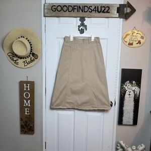 Bedford Fair Khaki Pull on Midi  skirt Size 6P 100% cotton